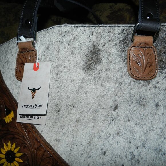 American Bison Darling Hair-on Cowhide Genuine Leather Tote Bag 🆕⌚📦🏃💨🚚 - Picture 5 of 16